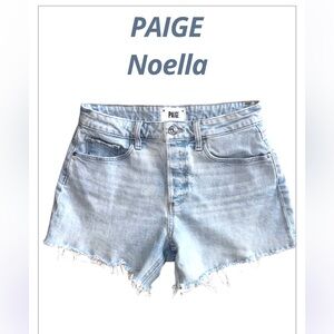 PAIGE Noella Light Wash Button Fly Denim Jean Shorts